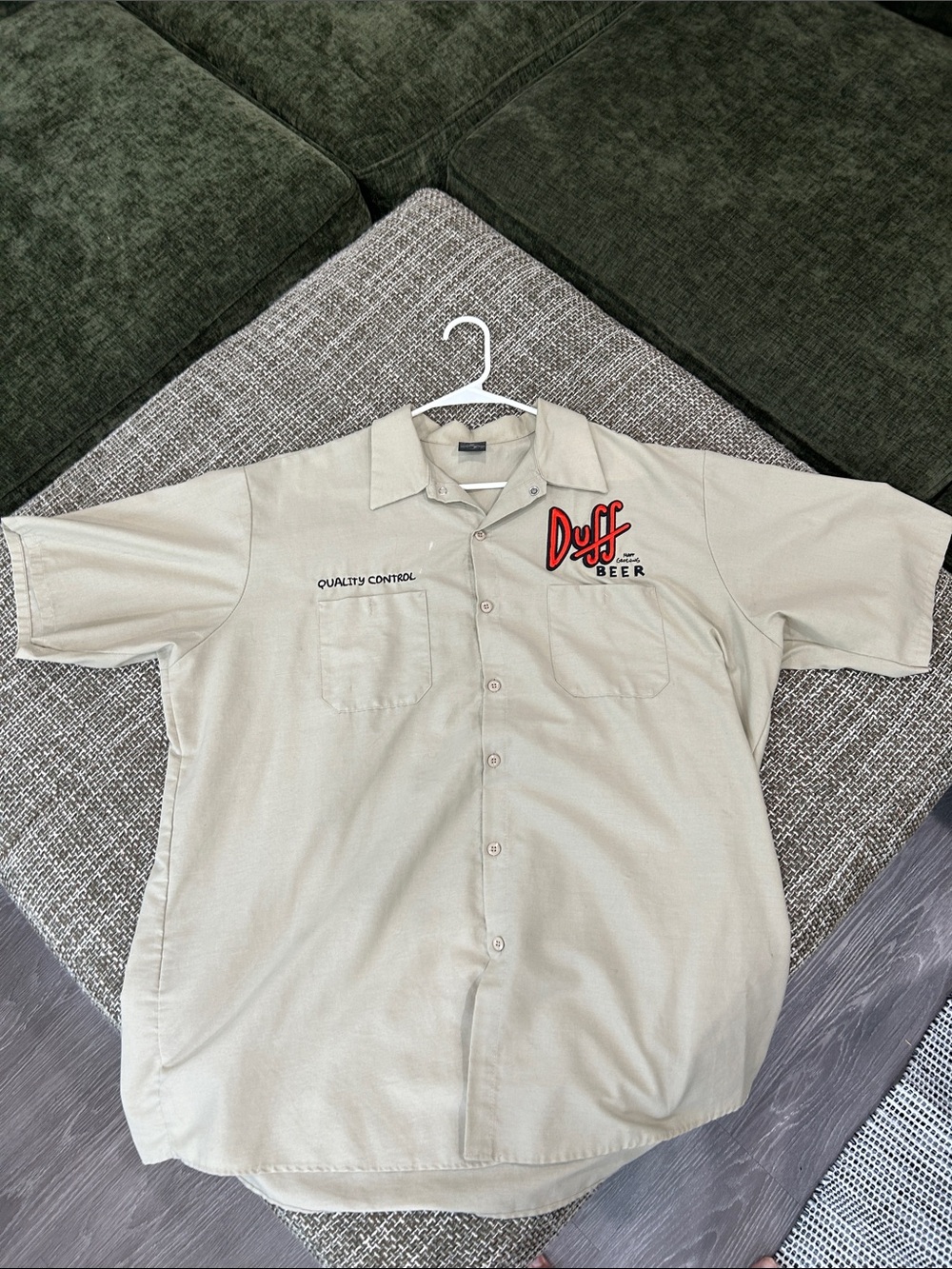 Duff Beer Quality Control Short-Sleeve Button-Down Shirt in Beige